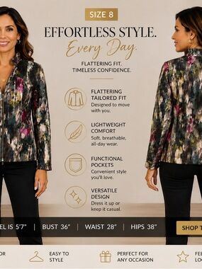 Requirements Multicolor Abstract Zip-Front Blazer